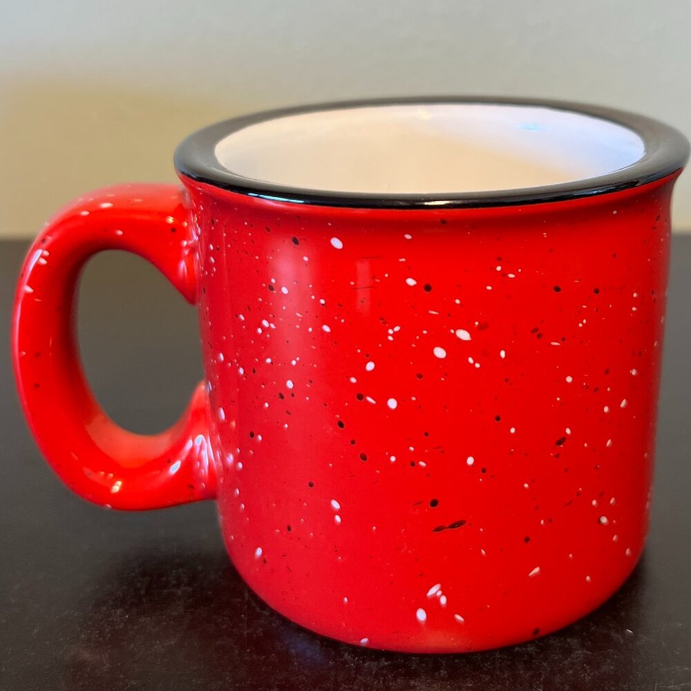 Red Speckled Stoneware Campfire Coffee Cup Mug Flat Brim Soup Bowl Camping